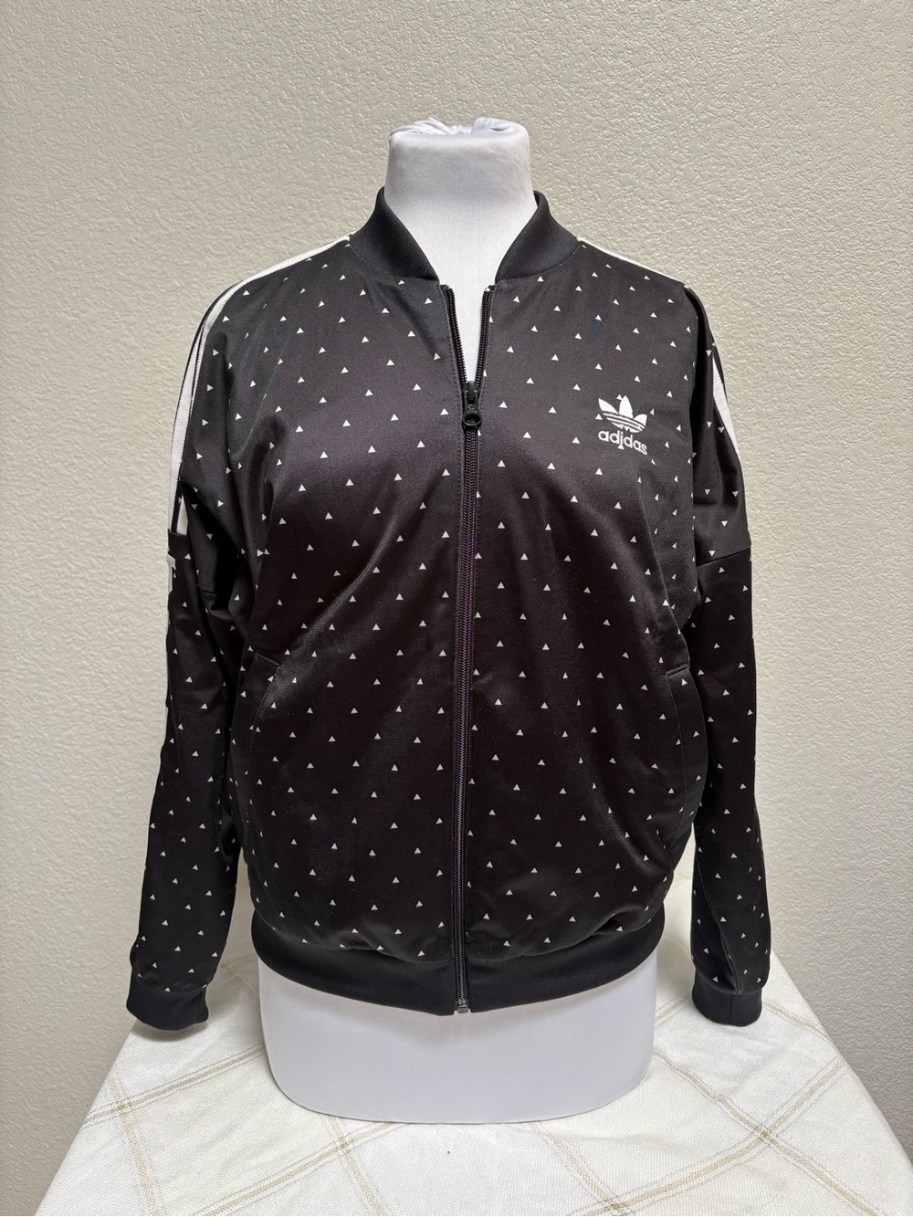 adidas Black Bomber-Style Track Jacket with White Triangle Print